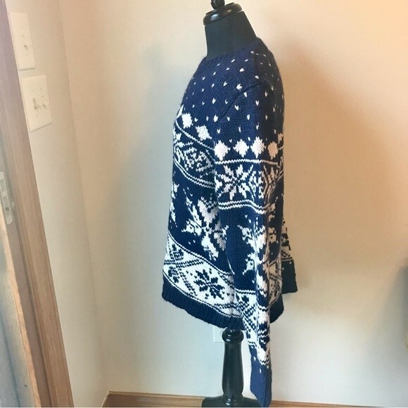 Fair Isle Sweater Wool Blend Sweater Chunky Knit Navy Blue White NWOT - Picture 7 of 9